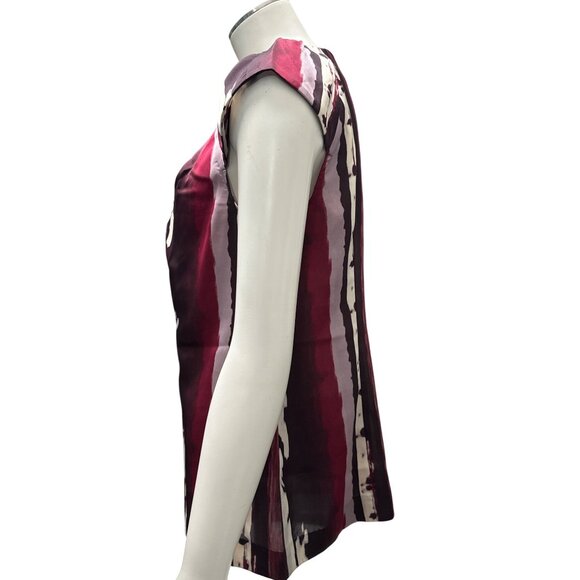 Ann Taylor Petite 4P Maroon Cream Abstract Cap Sleeve Blouse Polished Career - Picture 4 of 13